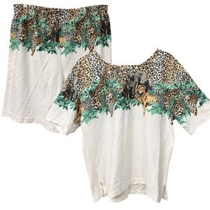 VTG ENCHANTE Safari Print Short Set Jungle Tiger Zebra Lion 80s Resort Large